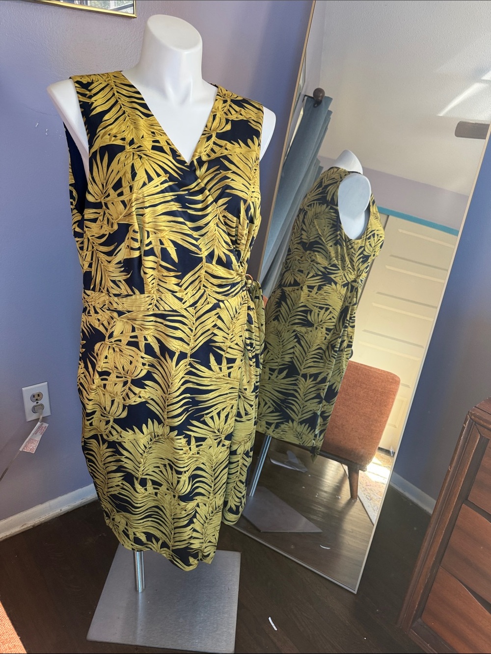 Hutch Black Dress with Gold Tropical Leaf Print